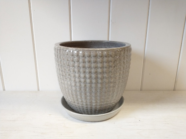 Deco Egg Pot w/Saucer Grey