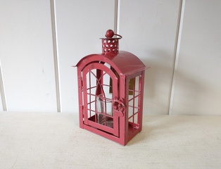 Red Metal and Glass Lantern