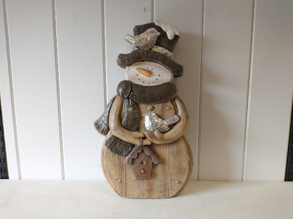 Rustic Snowman & Birds w/ Lights