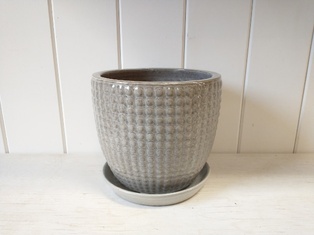 Deco Egg Pot w/Saucer Grey